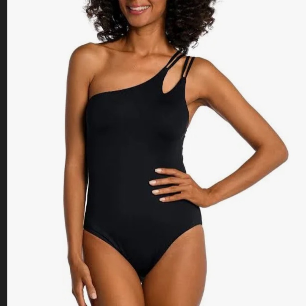NWT La Blanca Black One-Shoulder Swimsuit Sz 8 $115 MSRP